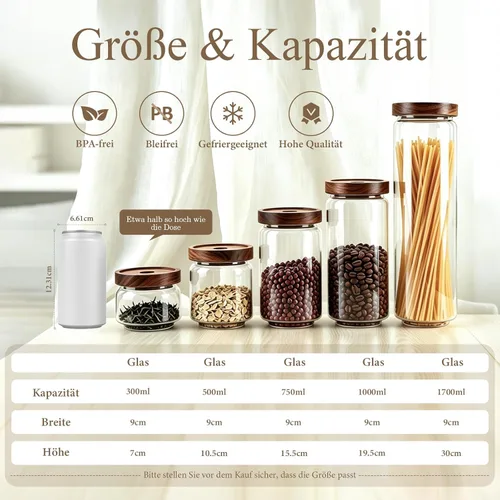 Vista 2 de Tarros de vidrio con tapas de madera herméticas – Mini recipientes de almacenamiento de despensa de cocina de 11 onzas, recipientes decorativos 12
