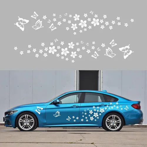 Vista 11 de Calcomanía de coche con diseño de mariposa y flores, divertida pegatina DIY impermeable para puerta, capó, parachoques, ventanas de coche