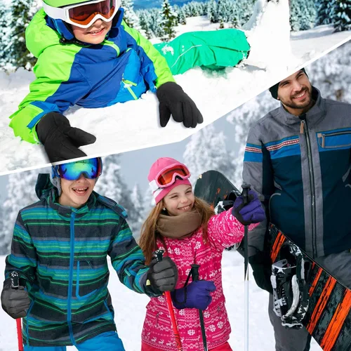 Vista 7 de Guantes de esquí para niños, 3 pares de guantes de invierno impermeables para niños, guantes de invierno aislados para snowboard y patinaje sobre