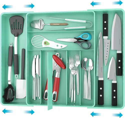 Vista 14 de Simple Houseware Organizador de cubiertos extensible para cajones de cocina, color negro, bandeja de cubiertos ajustable con 9 compartimentos