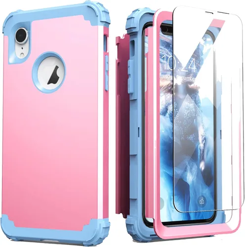 Vista 11 de IDweel Funda para iPhone XR, funda para iPhone XR con protector de pantalla de vidrio templado, 3 en 1, a prueba de golpes, delgada, híbrida, Negro