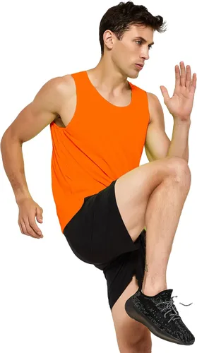 Vista 4 de DEMOZU Camiseta sin mangas de neón para hombre, brillante, para entrenamiento, gimnasio, atletismo, rave, fiesta, camiseta sin mangas