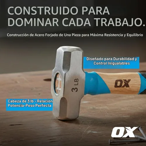 Vista 8 de OX Tools Pro Series - Martillo para enmarcar California de 3 libras, martillo de garra recta de cara fresada con cabeza de acero forjado y mango