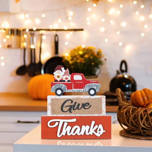 Vista 3 de NEEDOMO Decoraciones de otoño para el hogar, letrero de madera de 3 capas con gnomo de agradecimiento para decoración de otoño, decoraciones