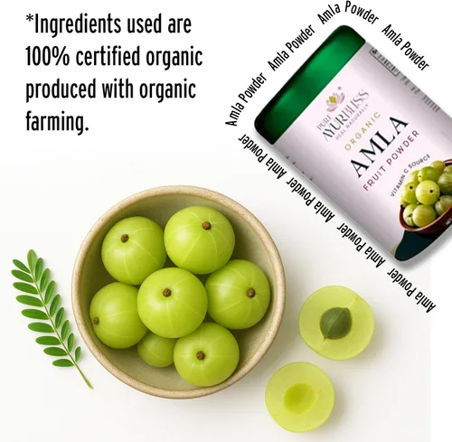 Vista 6 de Amla en polvo, mezcla ayurvédica para la salud digestiva, nutrición vegana y sin gluten, fuente natural de vitamina C para cabello, piel y bienestar