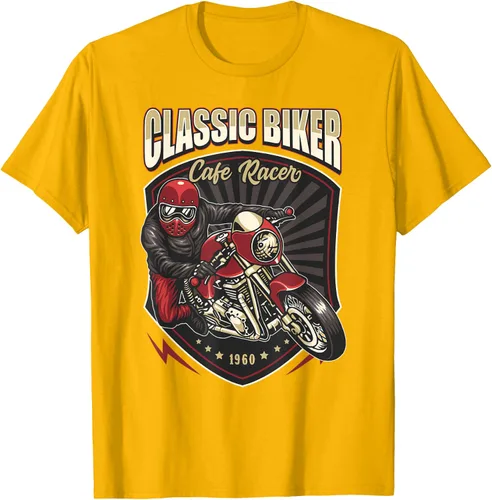Vista 52 de Camiseta de motocicleta clásica Biker Cafe Racer para hombre, Negro, S