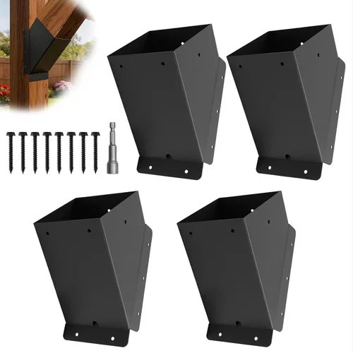 Vista 8 de 4 soportes para pérgola de 4 x 4 pulgadas (real: 3.6 x 3.6 pulgadas) 3 Way 90° Right Angle Corner Bracket DIY Pergola Kit Support Gazebos Patio