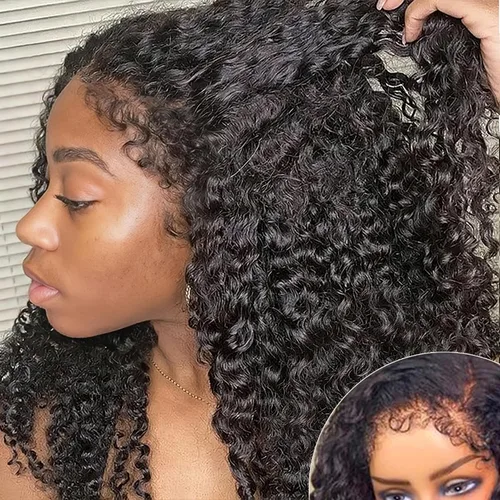 Vista 9 de Peluca de encaje frontal de 13 x 4 pulgadas, con bordes rizados, 4C, pelucas de cabello humano para mujeres negras, sin pegamento, encaje HD