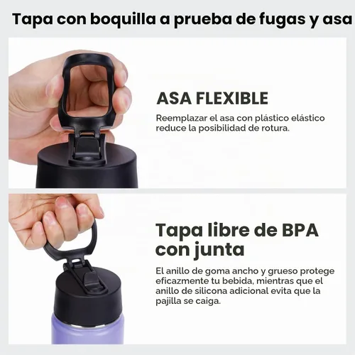 Vista 5 de Neihepal Botellas de agua aisladas de 22 onzas con tapa con popote a prueba de fugas, botella de agua de acero inoxidable de doble pared de boca