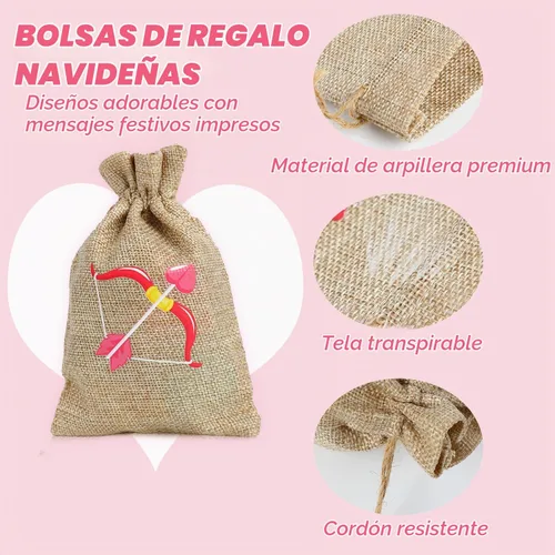 Vista 3 de DERAYEE 36 bolsas de regalo de arpillera para el día de San Valentín con cordón, 4 x 6 pulgadas, pequeñas bolsas de lino con corazón de San