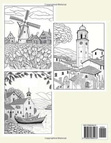 Vista 2 de Charming Villages Around The World An Adult Coloring Book (Village Charm)