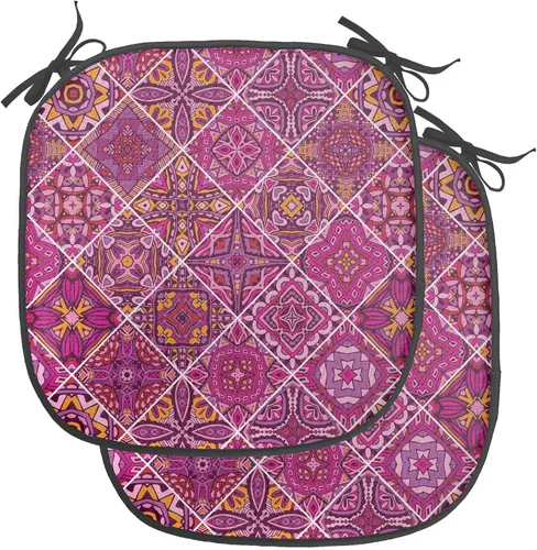 Vista 144 de Ambesonne Cojín de asiento para silla de flores, detalles florales con hojas y remolinos, estampado artístico romántico y vívido y vibrante