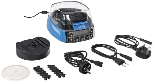 Vista 2 de Mini centrífuga de alta velocidad con temporizador y control de velocidad, 500 a 12500 RPM, 100-240VAC, 50/60Hz, enchufe universal, azul