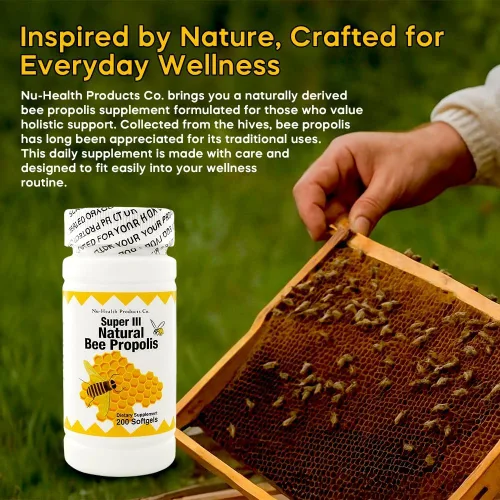 Vista 6 de Nu-Health Super III Natural Bee Propolis, Vitamina C Zinc, 200 cápsulas blandas