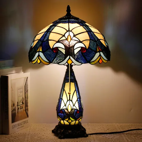 Vista 8 de Lámpara Tiffany de Vidrio Emplomado para Mesa de 12 x 19 Pulgadas Diseño Jarrón Madre e Hija Lámpara de Escritorio de Acento Luz Nocturna