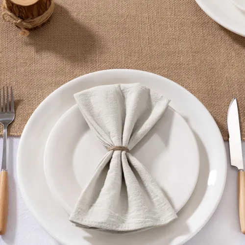 Vista 5 de Servilletas de tela natural de lino de algodón Boho rústico mesa de cena Beige