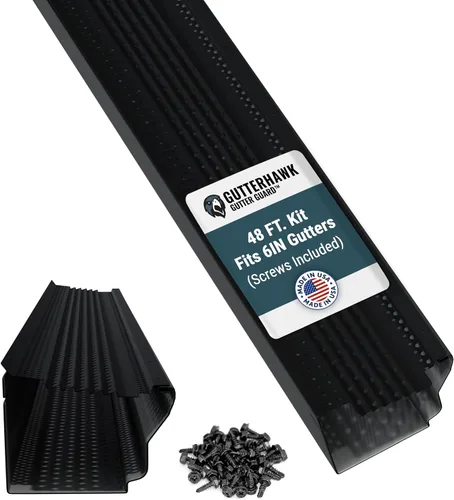 Vista 10 de GUTTERHAWK GUTTER GUARD - Kit de protector de canalones de aluminio negro de 48 pies (nominal). Incluye tornillos. Compatible con canalones de 5