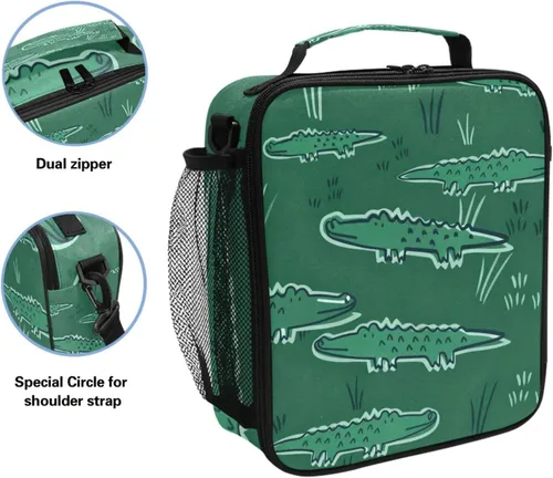 Vista 2 de Wudan Alligator - Bolsas de almuerzo verde cocodrilo para niños y niñas, con aislamiento pequeño, hielera, lonchera para niños, escuela, oficina