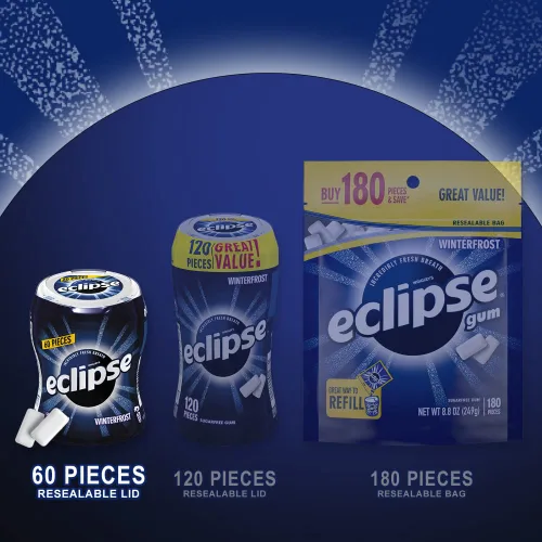 Vista 3 de ECLIPSE Winterfrost Sugar Free Chewing Gum Bulk Pack, 60 Piece Bottle (Pack of 24)