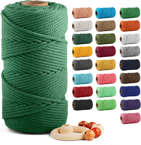 Vista 15 de ZUEXT Cordón de algodón para macramé de 4 mm x 500 m, ZUEXT Cordones trenzados naturales hechos a mano en verde manzana de 4 hebras, cuerda de lana
