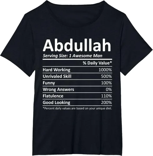 Vista 30 de ABDULLAH Nutrition Funny Birthday Personalizado Nombre Regalo T-Shirt Negro