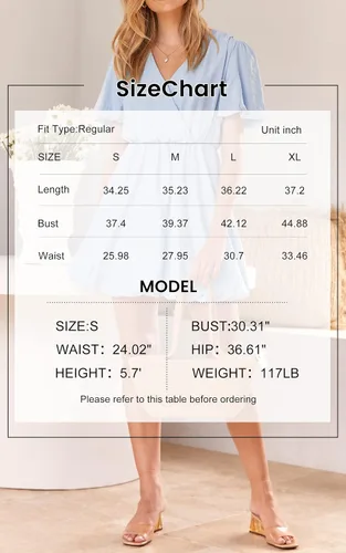 Vista 6 de PRETTYGARDEN Vestido corto de verano para mujer, manga abombada, con volantes, cuello en V, línea A, vestido cruzado