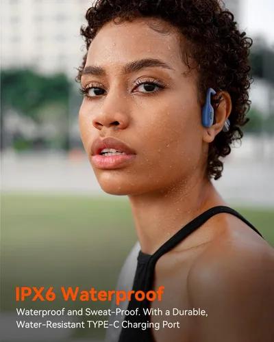 Vista 9 de SANOTO Auriculares de conducción ósea Bluetooth 5.3, auriculares de oreja abierta con reducción de ruido de doble micrófono, batería de 8 horas