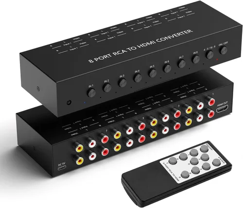 Vista 10 de Dingsun Convertidor AV a HDMI de 2 puertos, adaptador RCA a HDMI compatible 16: 9/4:3 compatible con WII, N64, PS2, VHS, reproductores de DVD VCR