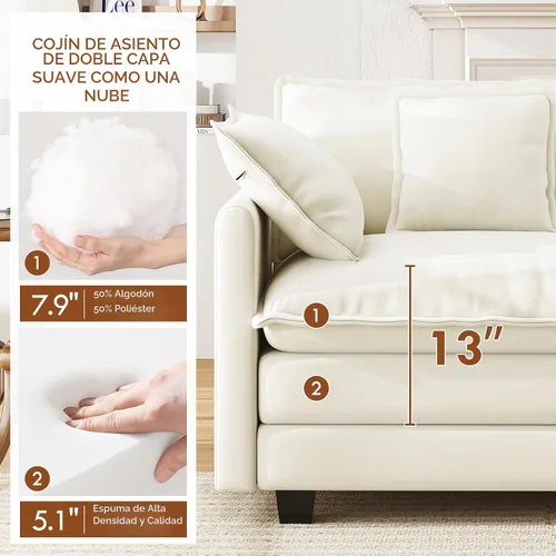 Vista 3 de WorthFurni - Sofá de nube en forma de L de 77 pulgadas, sofá modular con otomana, cómodo sofá biplaza de felpilla con almohada para sala de estar