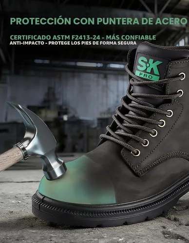 Vista 2 de SKPRO Botas de trabajo con punta de acero para hombre, botas de seguridad Cuero de chocolate Crazy Horse