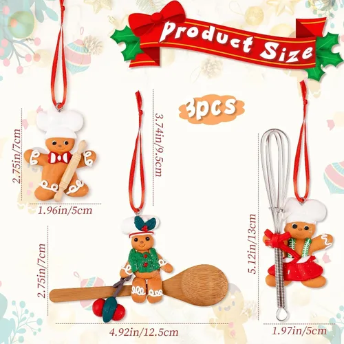 Vista 3 de GuassLee Decoraciones Navideñas de Pan de Jengibre de Chef para Delantal de Árbol Adornos para Niños Árbol de Navidad Cocina Horneado Decoración