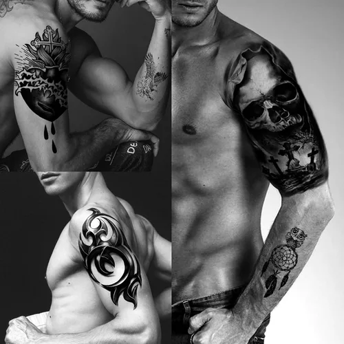 Vista 3 de Yazhiji 56 hojas de tatuajes temporales, 11 hojas de tatuajes de medio brazo para hombres o mujeres con 45 hojas de tatuajes falsos diminutos
