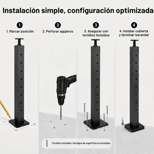 Vista 5 de Poste de barandilla de cable, 36 pulgadas, negro, 1 paquete (poste de esquina)