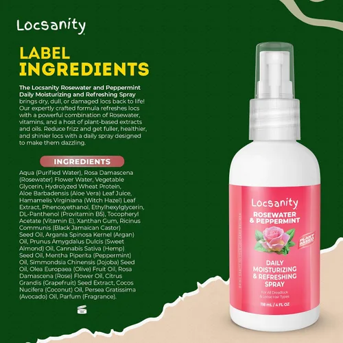 Vista 8 de Locsanity Spray hidratante diario de agua de rosas y menta, tamaño de prueba, spray hidratante para rastas, para nutrir el cuero cabelludo