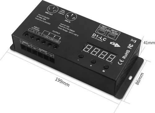 Vista 5 de Controlador LED DMX de alta potencia DMX 512 Decodificador Dimmer Driver DC12V-24V para tira led rgb o luces (1 canal de un solo color (actualizado))