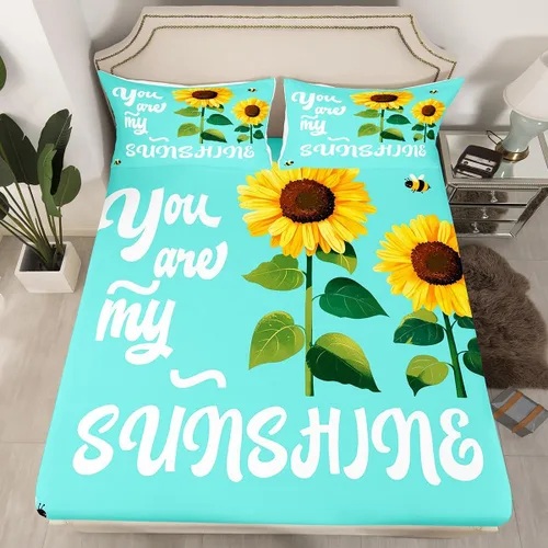 Vista 2 de Erosebridal Sábana bajera ajustable de girasol, tamaño individual, con texto en inglés "You are My Sunshine", para adultos, adolescentes y niños