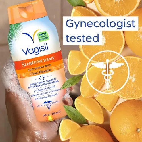 Vista 5 de Vagisil Jabón de Lavado Íntimo para la Higiene del Área Femenina, Fragancias Sensibles, pH Equilibrado y Probado por Ginecólogos, Aroma a Paraíso