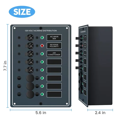 Vista 5 de Haoguo - Panel de interruptor de circuito de 6 posiciones AC con indicador LED de polaridad inversa roja, incluye cubierta trasera de aislamiento AC