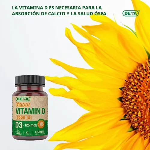 Vista 5 de DEVA Vitamina D3 5000 UI, suplemento de sol, 125 mcg de D3 vegano, botella de 90