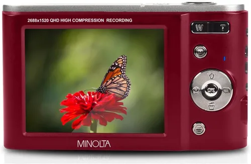 Vista 5 de Minolta MND20 44 MP 2.7K Ultra HD Cámara digital con caja de cámara Slinger (rojo)