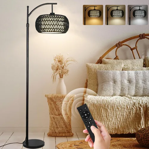 Vista 19 de Lámparas de pie doradas para sala de estar, dormitorio, lámpara de pie de cristal con control remoto y pantalla rosa, lámpara de pie regulable