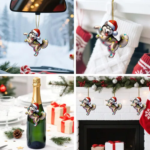 Vista 7 de Adornos colgantes de Navidad de Husky impresos por dos lados, recuerdo para mujeres, hombres y amigos, decoraciones colgantes de árbol de Navidad