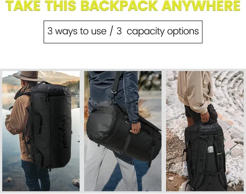 Vista 5 de Nepest Mochila de lona grande, 3 vías resistente al agua, bolsa de lona para gimnasio con compartimento para zapatos para deportes, entrenamiento
