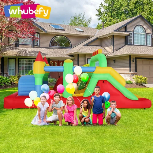Vista 7 de Whubefy Casa de rebote para niños grandes de 8-12, 18 x 8.2 pies, curso de obstáculos inflable para niños de 3-6 con túneles dobles, tobogán grande