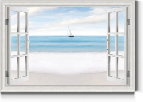 Vista 38 de Renditions Gallery Lienzo decorativo para pared, vista de barco viejo atracado en la playa de arena blanca, obra de arte para colgar en la pared