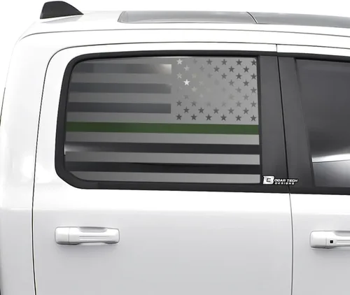 Vista 12 de BOGAR TECH DESIGNS calcomanía de vinilo con bandera americana para ventana trasera central compatible con Dodge Ram 2009-2025, mate negro