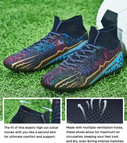 Vista 3 de Botas de fútbol unisex para hombre y mujer, FGAG, para interiores y exteriores, césped firme, picos altos, para entrenamiento profesional