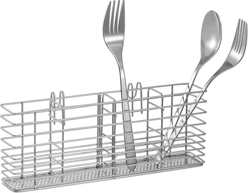 Vista 2 de Black Hanging Utensil Holder With Hook, Dish Drying Rack, Silverware Basket Spoon Fork Organizer, Space Saving, Divided Compartments, Kitchen