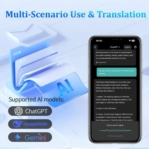 Vista 6 de Lentes inteligentes AI con GPT de chat, gafas Bluetooth con traductor de 164 idiomas, asistente de IA y asistente de reuniones, reproducción