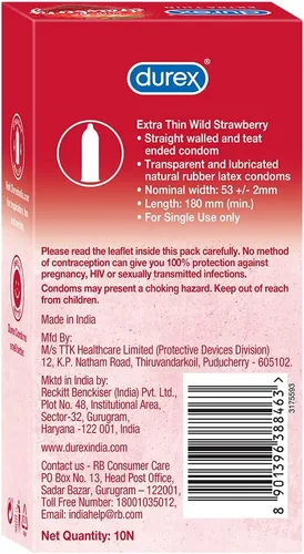 Vista 9 de Durex Preservativos extrafinos con sabor a fresa salvaje para hombres - 10